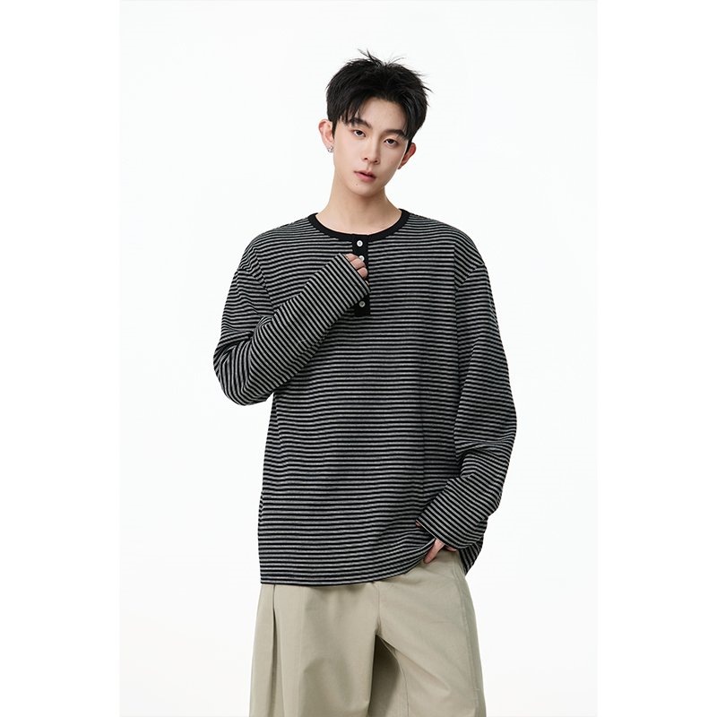Teen Men's Relaxed Striped Long-Sleeved Top, Spring/Autumn 2026 New Style, Casual and Versatile Base Layer