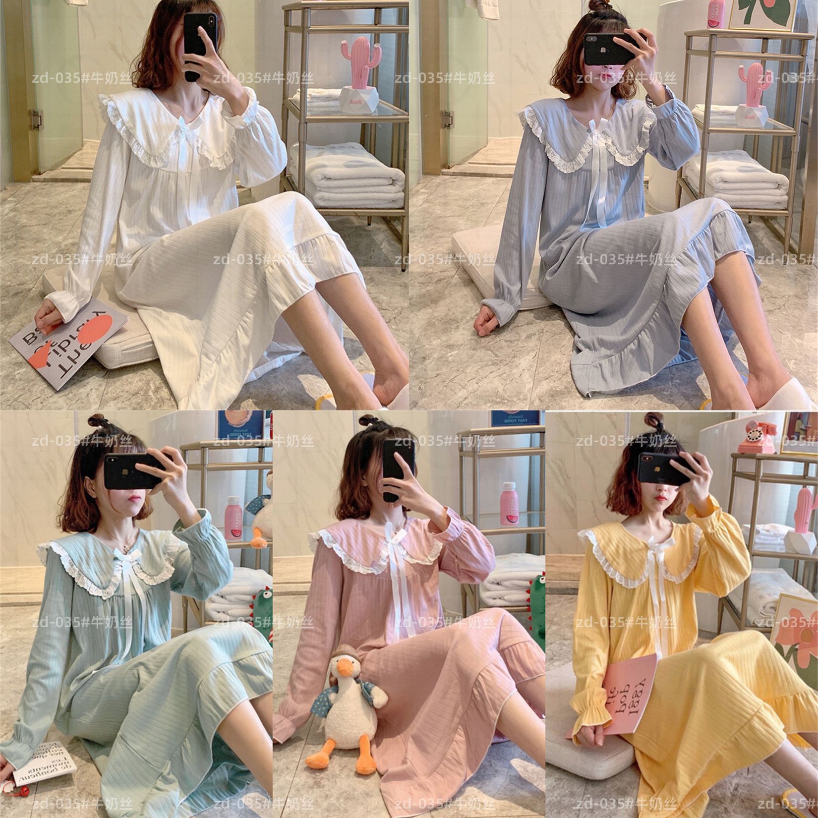 Pijama de mangas largas para mujeres pijamas de viento primavera y otoño para mujeres muñecas de hadas corte cuello princesa ropa de estilo para el hogar para mujeres