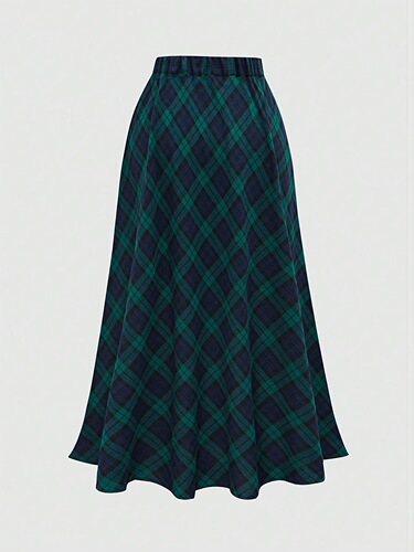 European and American women's clothing autumn and winter plaid skirt women's a-line skirt long large size woolen long dress high waist big swing skirt