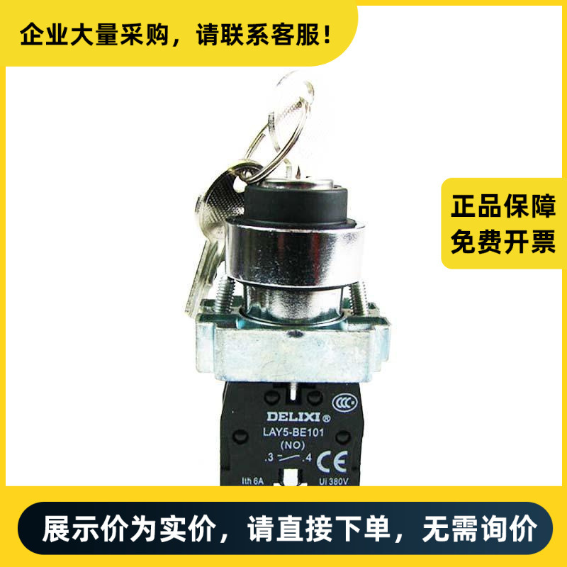 德力西电气 选择开关 LAY5s-BG 二位自锁左抽出 1NO(标准型钥匙钮