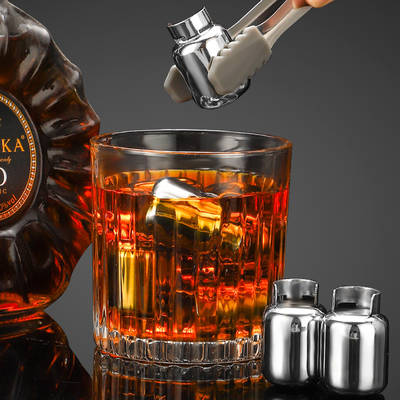 304 Stainless Steel Ice Cube Set Iced Beverage Ice Cubes Whiskey Quick-Frozen Gas Tank Shaped Ice Wine Stone Box