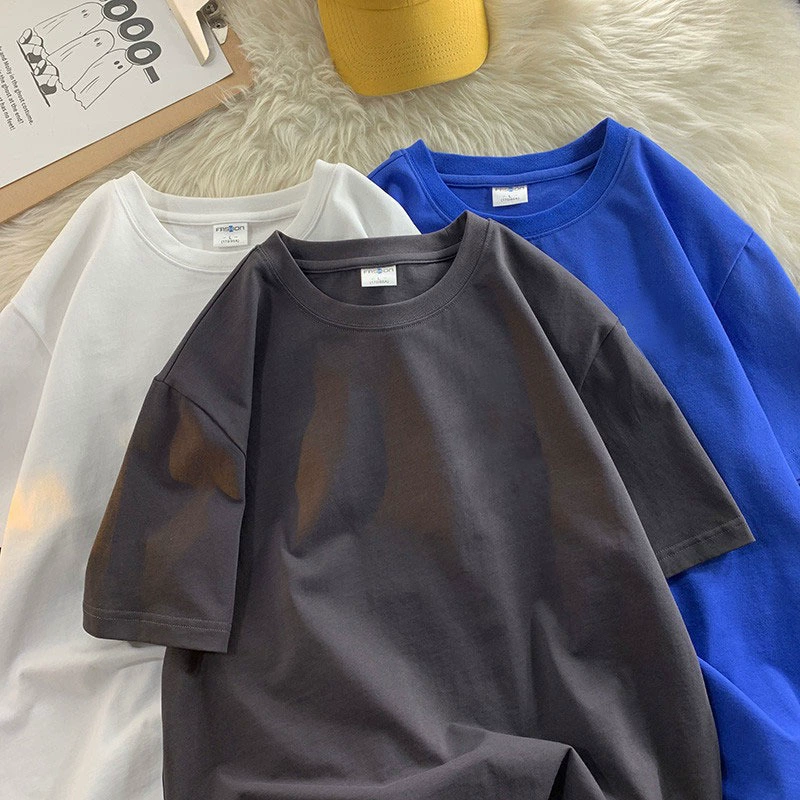 Летняя модная однотонная однотонная белая универсальная свободная футболка из чистого хлопка с короткими рукавами и половиной рукавов, мужской базовый слой, топ