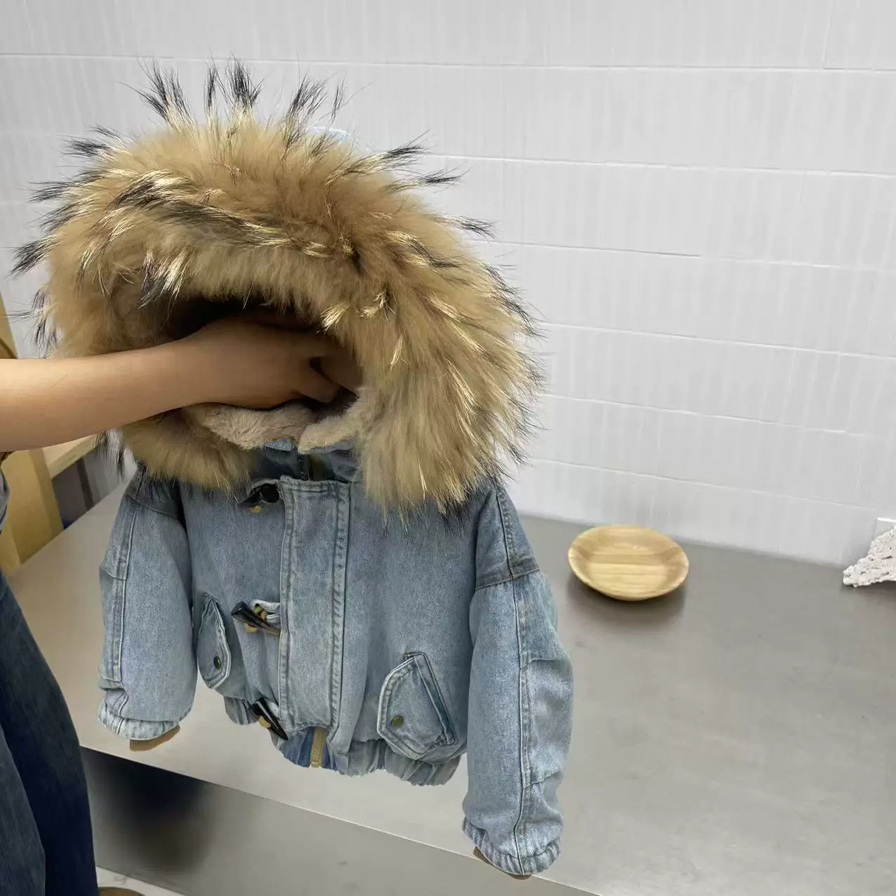 预售25冬TXB241046 中小童加厚羽绒服极寒毛领牛仔外套羽绒服