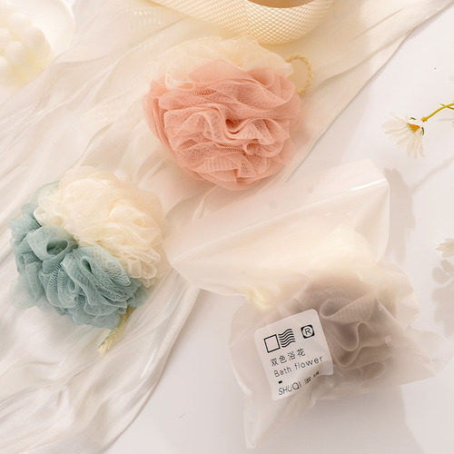 Two-color bath ball 60g large bath flower soft patchwork bath scrub for factory batch bath flower foaming net back scrub bath supplies