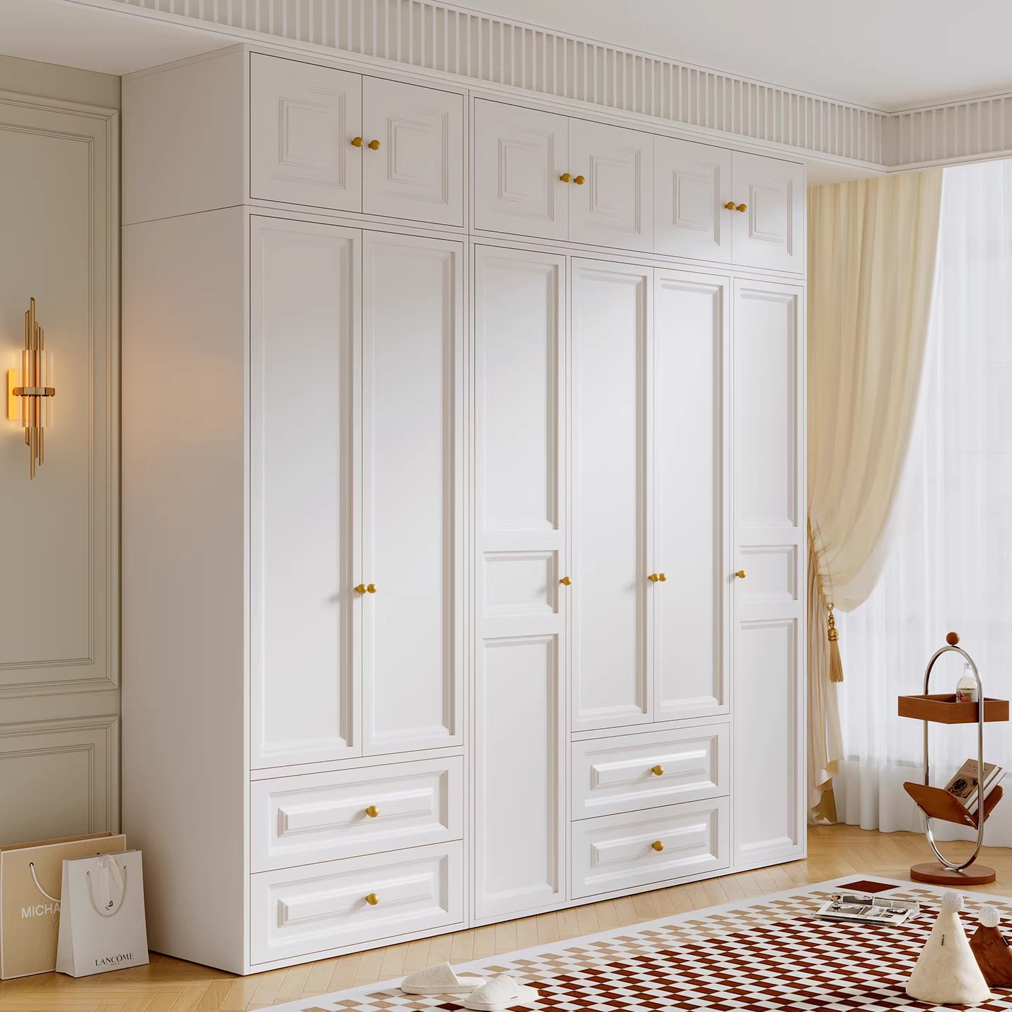 Steel Wardrobe, French-Style Light Luxury Storage Cabinet, Large Capacity, Dust-Proof, Formaldehyde-Free, Children's Wardrobe, Cream-Style Storage Cabinet