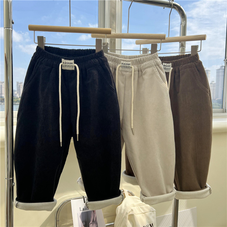 Bambini inverno un pezzo velluto a coste per ragazzi e ragazze coreani tinta unita etichetta lungo con velluto a righe dritto_voghion.com