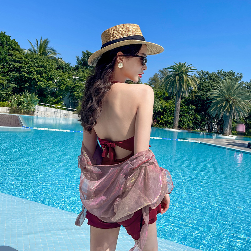 Traje de baño de una pieza falda sexy push-up de mujer blusa de manga larga de una pieza traje de baño de moda adelgazante delgado traje de baño de vacaciones