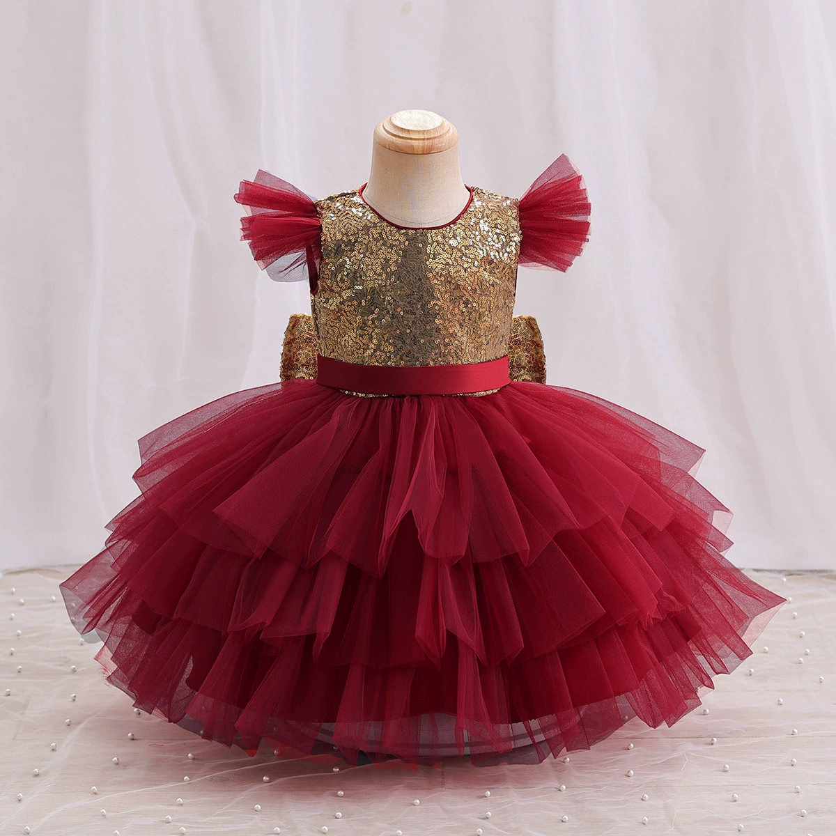 Children's small princess costume, piano, flower girl dress with bow, new collection, Birthday gift