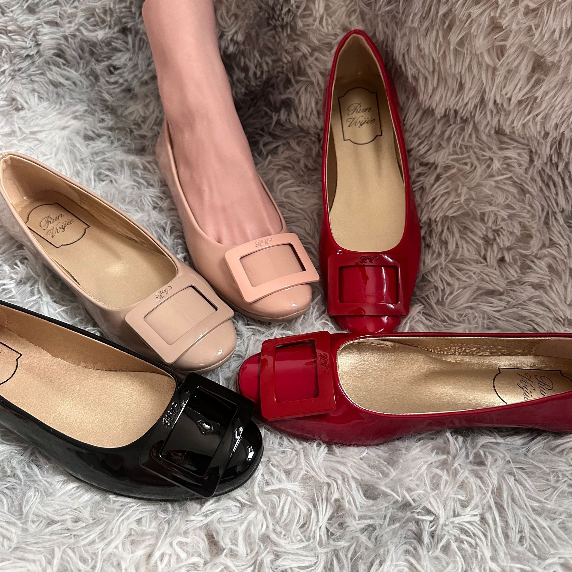 Square Buckle Single Soft Sole Elegant French Mary Jane Ballet Flat RV Women's Shoes Age-Reducing Fashion Retro Style_vogvips.com