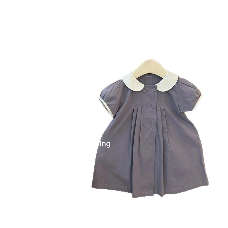 Qi Qiqi niñas de color sólido vestido delgado de verano 2025 nuevo estilo de ropa infantil estilo inglés vestido de princesa infantil