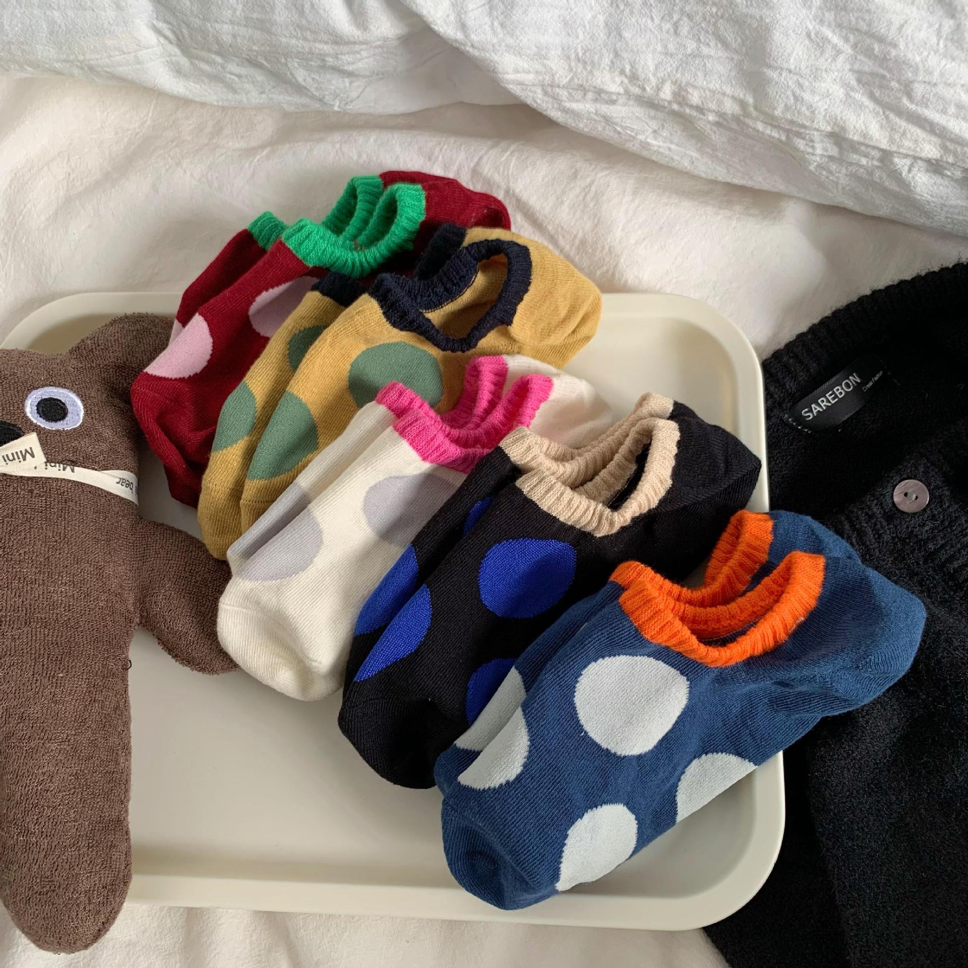 Contrast color big polka dot socks for children Korea Dongdaemun spring and summer all-match fashion silicone anti-drop with invisible boat Socks for girls
