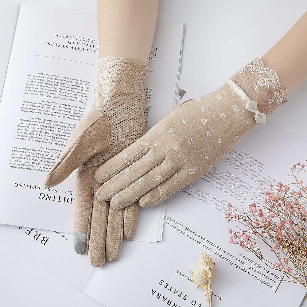 Guantes de protección solar para mujer nueva primavera y verano conducción estilo coreano encaje arco montar antideslizante guantes de pantalla táctil delgada