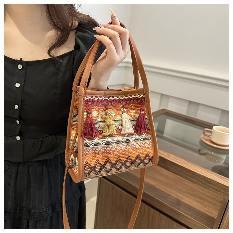 Shangxin estilo nacional bolso portátil de verano 2024 nuevo bolso de borda retro bolso de hombro de moda