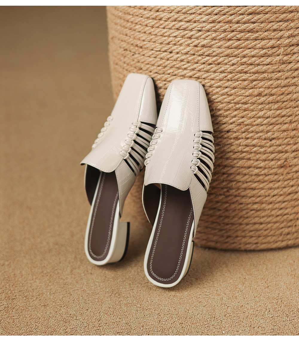 Dép sandal nữ quai chữ V bệt mũi tròn phong cách vintage — đen chi tiết 19