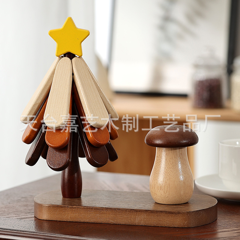 圣诞树实木隔热垫防烫可折叠耐高温杯垫一棵树砂锅垫家用牙签筒|undefined