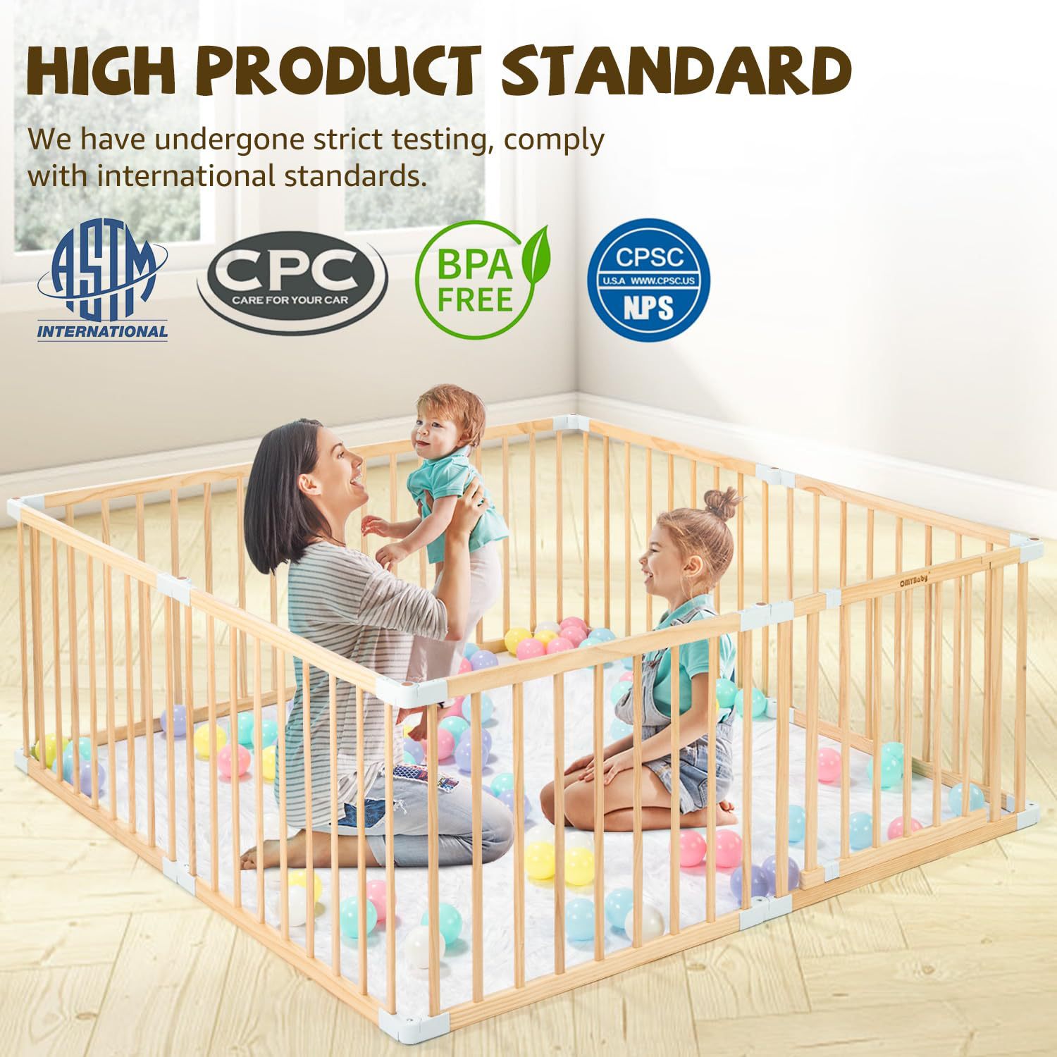 Household Wooden Baby Safety Fence Foldable Solid Wood Children's Play Fence Baby Floor Climbing Mat Guardrail