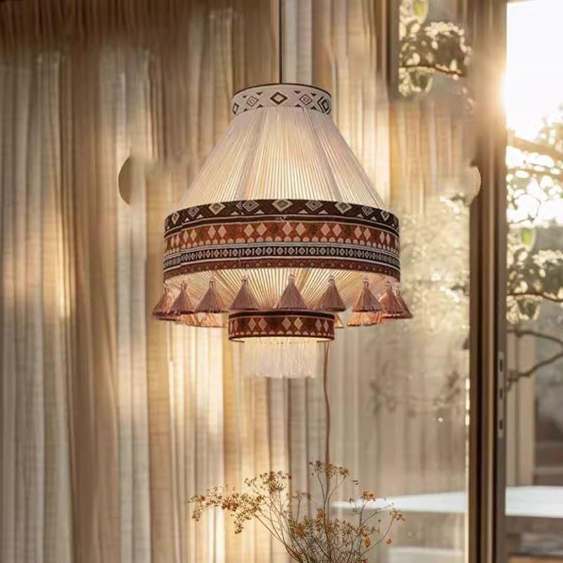 Bohemia retro trenzado lingerie individual creativa sala de estar dormitorio residencial comedor lámpara de viento silencioso