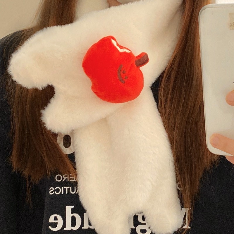 卡通甜美少女粉色猫咪围巾冬季保暖加厚可爱毛绒防风学生围脖白色|undefined