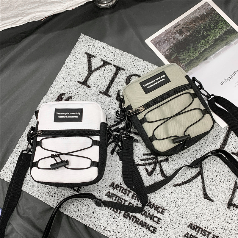 67g Weight Zipper Closure Type Single Shoulder Strap Strap Type Crossbody Bag Bags Type Nylon Material Letter Pattern Streetwear Style Square Shape Khaki, Light Grey, White, Black Color Small Size Small Nylon Letter Streetwear Square Zipper Crossbody Bag 86