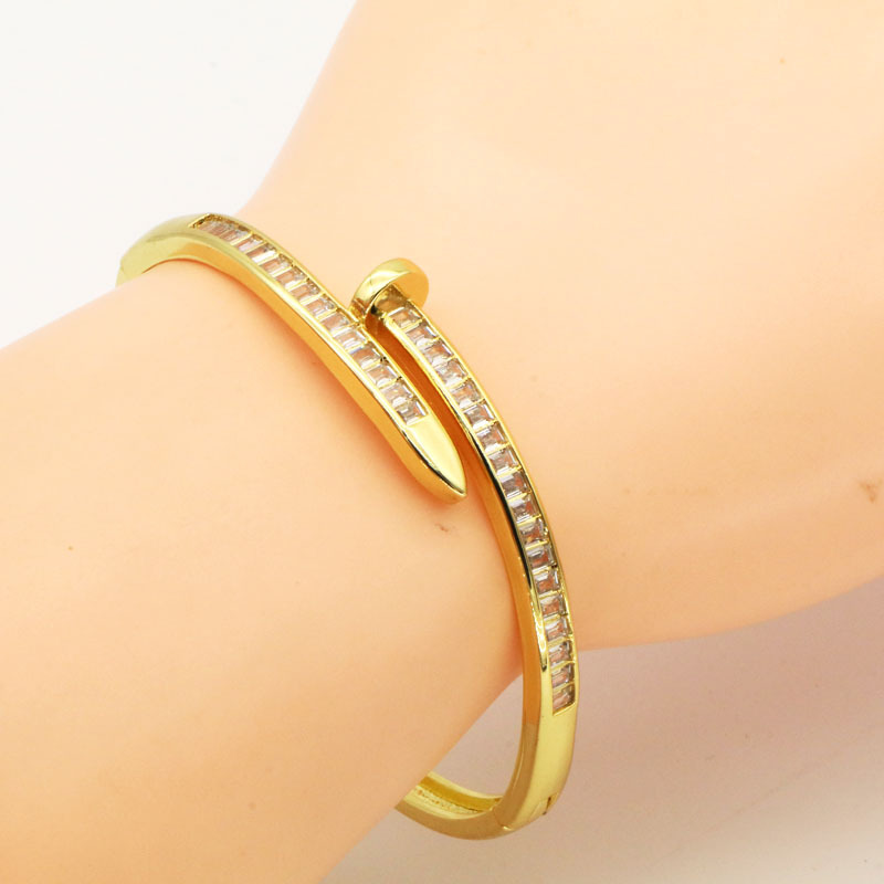 Colored Zircon Nail Exaggerated Animal Snake Head Open-End Bangle Bracelet