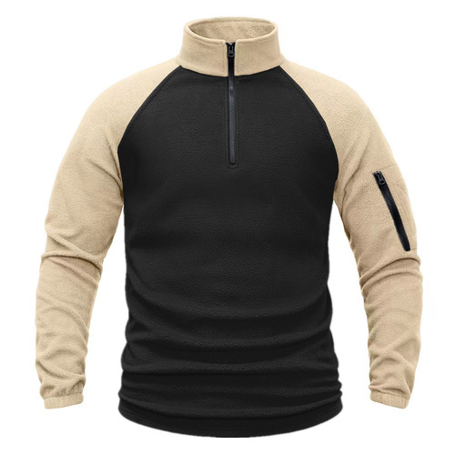 Tactical fleece for men's polar fleece warmth for autumn and winter color-matched flannel pullover stand-collar coat