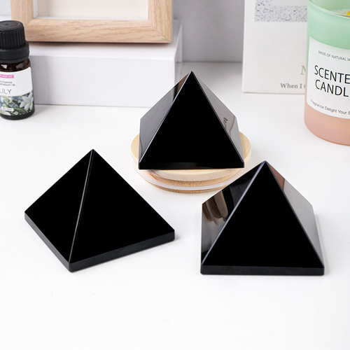 Natural Obsidian Pyramid Ornaments Crystal Pagoda Home Office Black Crystal Decoration Crystal Crafts Wholesale