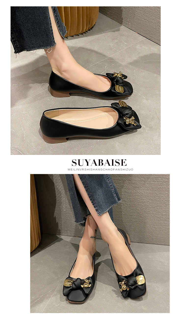 法米姿 蝴蝶结浅口软底豆豆鞋春季新款一脚蹬平底瓢鞋