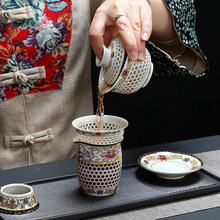 蜂窩玲瓏青花瓷茶杯 品茗杯 陶瓷功夫茶具配件水晶鏤空巢主人杯