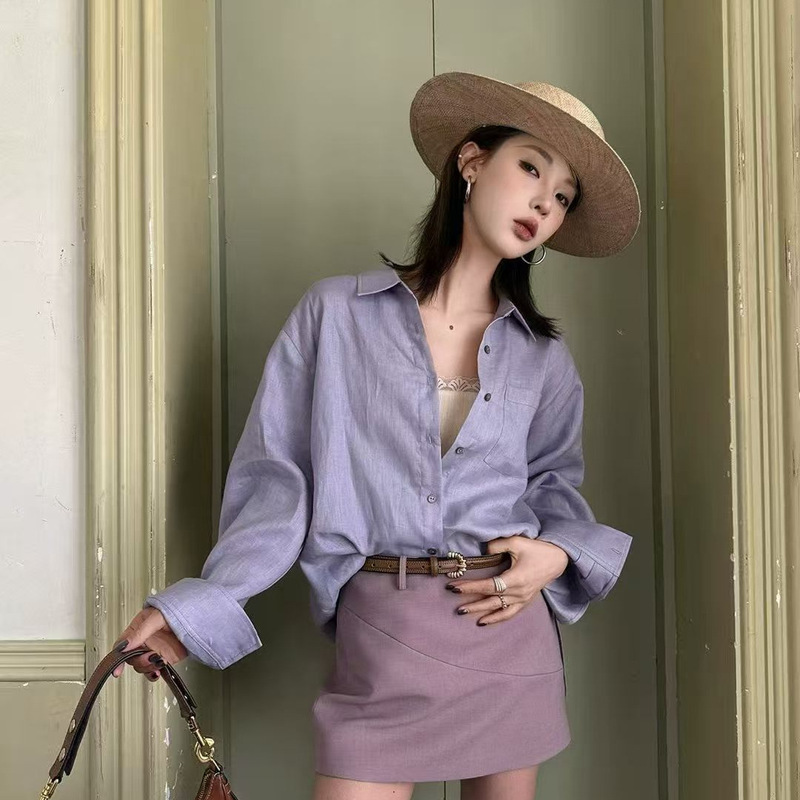 26 Spring and Summer New Style 100% Hemp Versatile Lightweight Breathable Fashionable Simple Natural Texture Long-Sleeved Loose Shirt for Women 26 Spring and Summer New Style 100% Hemp Versatile Lightweight Breathable Fashionable Simple Natural Texture Long-Sleeved Loose Shirt for Women