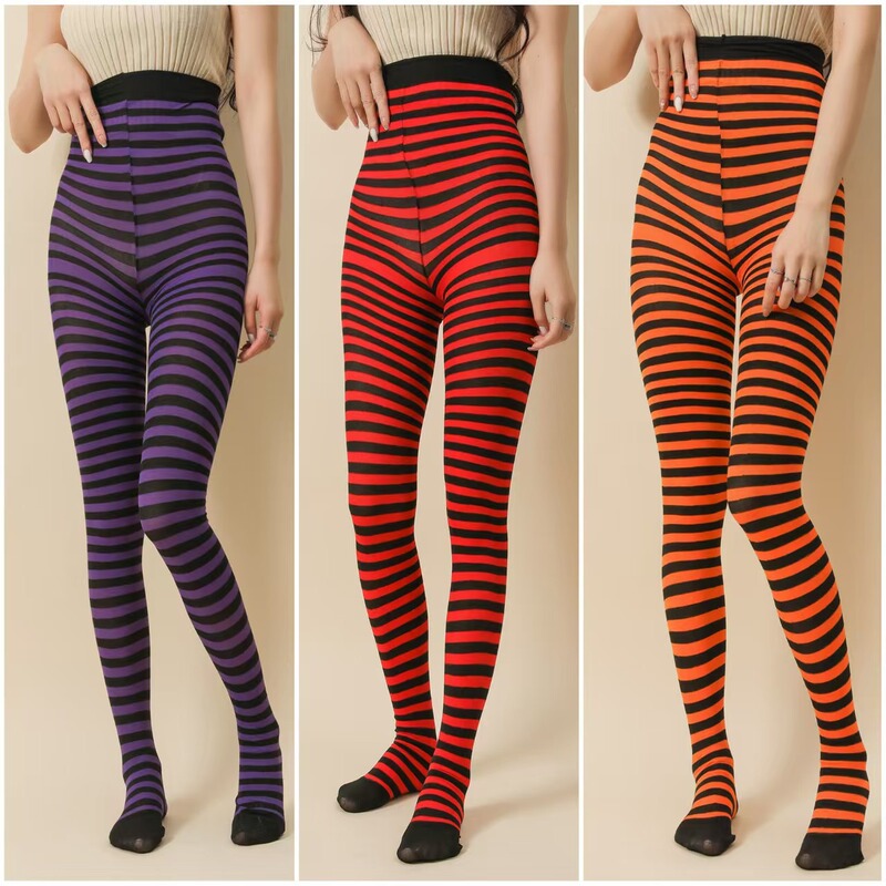 Yin Yang AB Pantyhose Halloween Striped Pantyhose Party Costume Accessories Over Knee Socks Striped Pantyhose Stockings