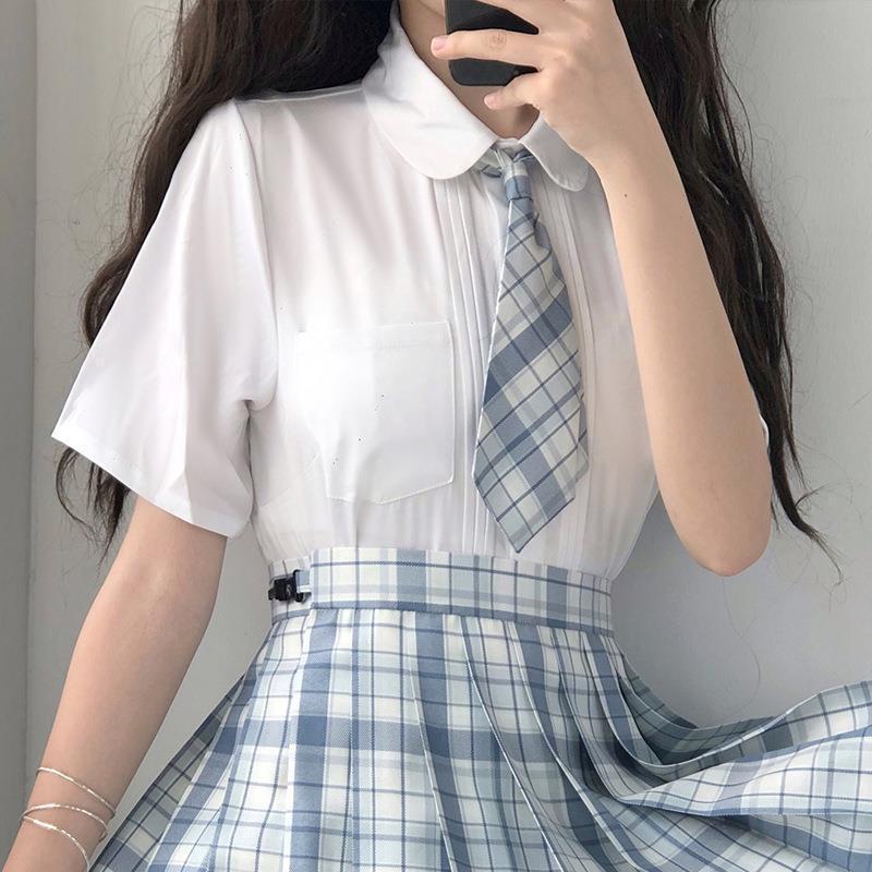 Camisas básicas originales blancas mangas cortas mangas largas cuello agudo cuello redondo JK camisa uniforme 6257