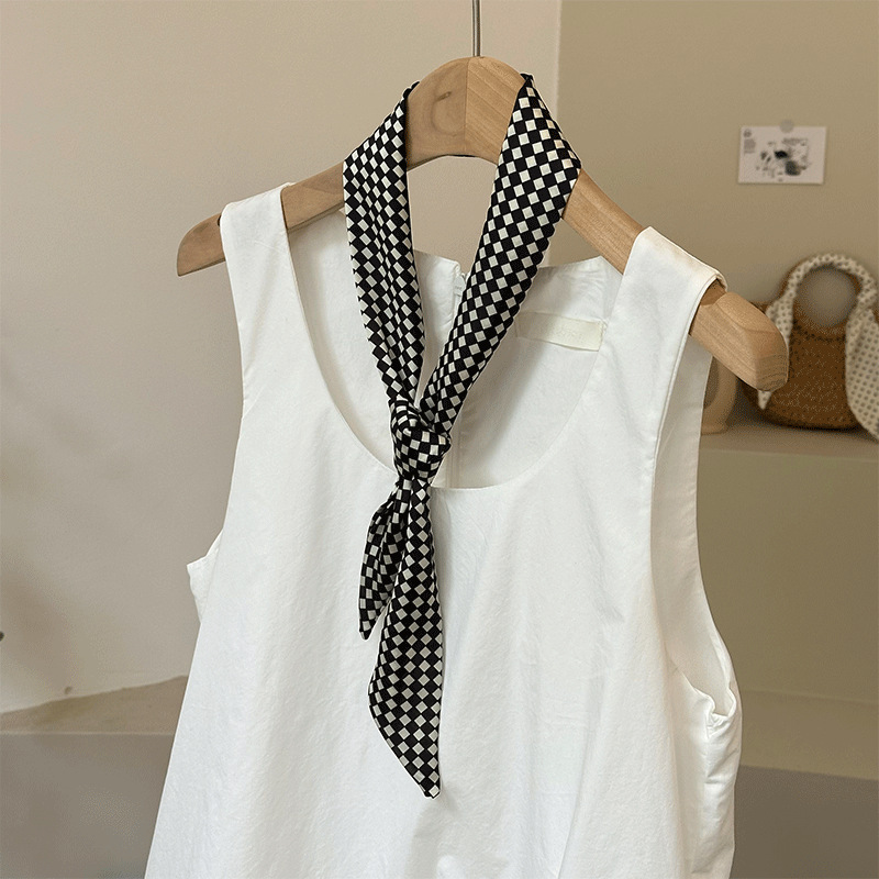 Pañuelo de seda de punto de onda de tira larga, decoración de alta calidad, camisa, traje, bufanda, correa para el cabello a cuadros, pañuelo en la cabeza, bolsa para atar, serpentinas