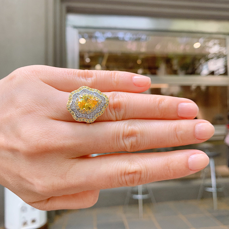 New Pink Diamond with Micro Setting Pear shaped Ring, Colorful Jewelry, Exaggerated Zircon Ring for Women_voghion.com