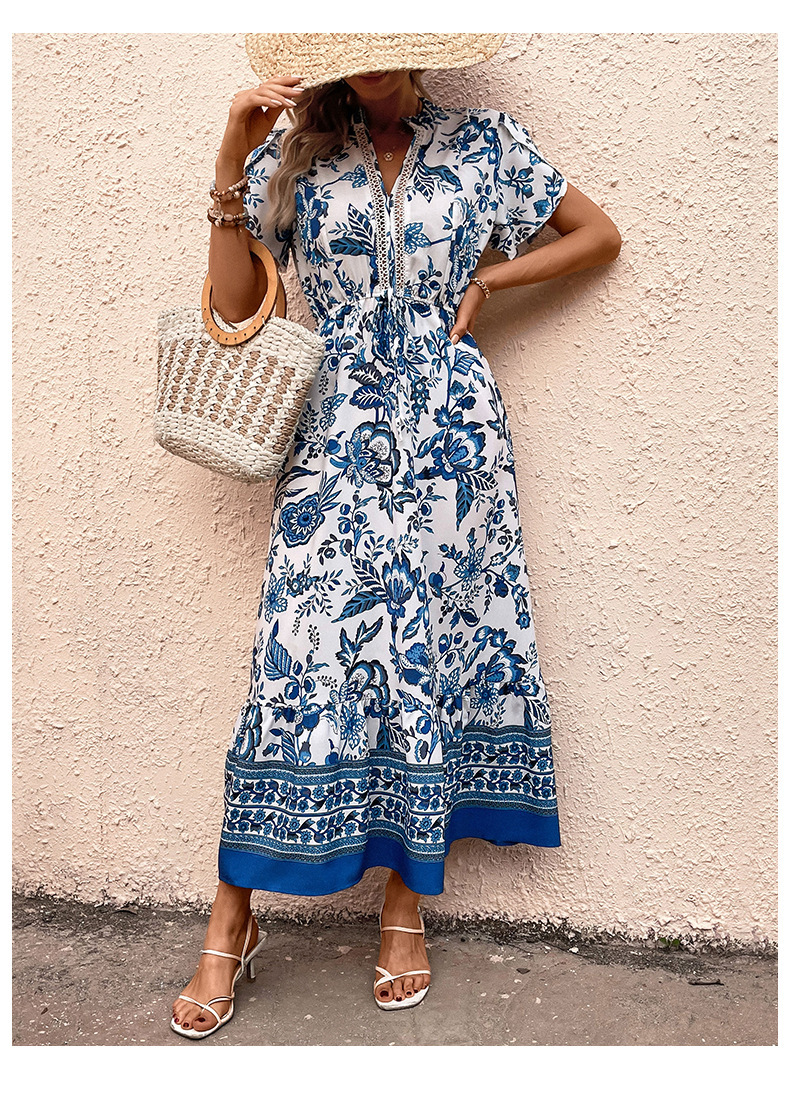 254g Weight Midi Dress Dress Length Type Short Sleeve Sleeve Length Regular Dress Dresses Type Regular Sleeve Sleeve Type Wholesale Women's Simple Style Printing Printing Travel V Neck Short Sleeve Regular Dress