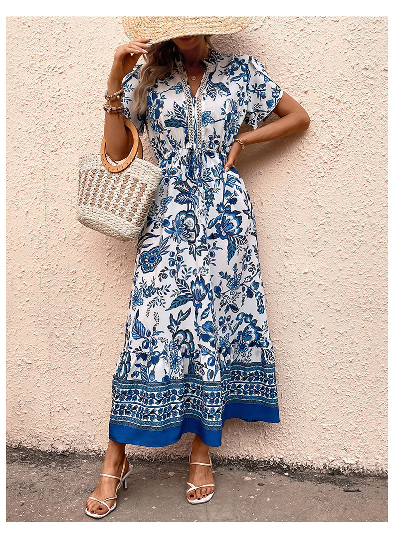 Women's Regular Dress Simple Style V Neck Printing Short Sleeve Printing Midi Dress Travel display picture 1