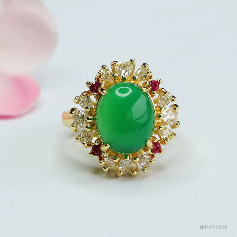 Кольцо из зеленого халцедона «Ледяной император Гуань Ю», винтажное, оптовая продажа напрямую с фабрики, дропшиппинг S4012606
