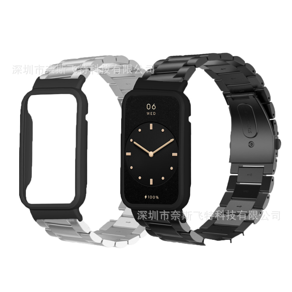 For Mi Band 7 Pro/8 Pro Case Strap Two-in-One Three-Bead Solid Strap (Black Case)