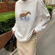 现货 韩系白色纯棉长袖T恤2025春季女宽松休闲百搭套头外穿上衣
