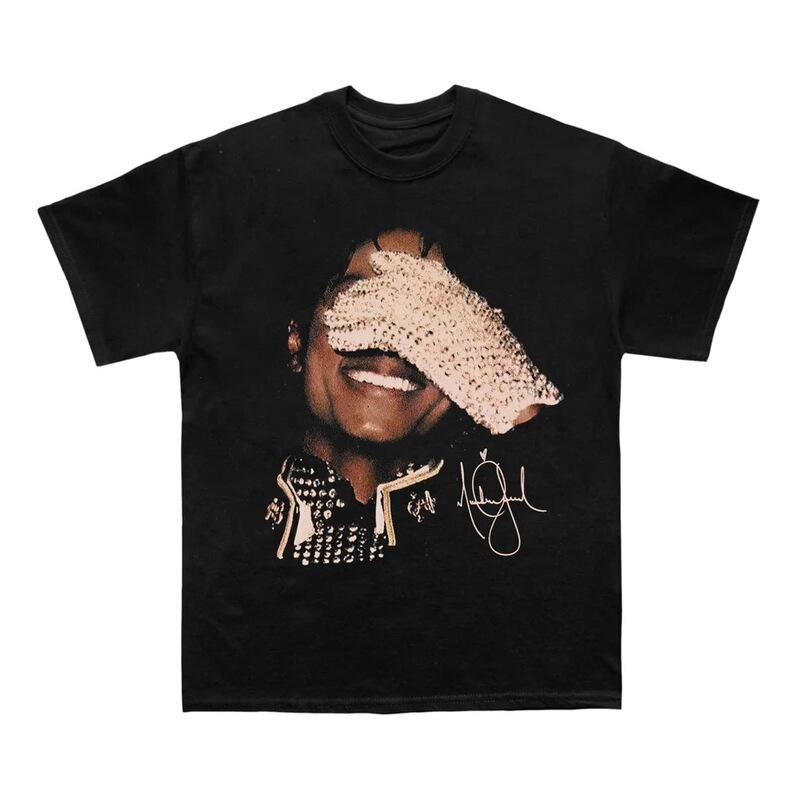 Michael Jackson Men's Cotton T-Shirt, Vintage Hip-Hop Style, Black, Summer Short Sleeve, Straight Cut, Round Neck