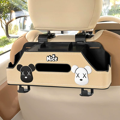 box with hooks for the back – Car cup holder/beverage holder - xx-bearbeige-backrest-multifunctional-storage-boxupgraded-with-integrated-phone-holder
