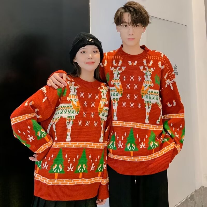 Christmas Elk Sweater Men's Winter Couple's Sweater Base-Layer Shirt Young People's Loose Life Year Knitwear