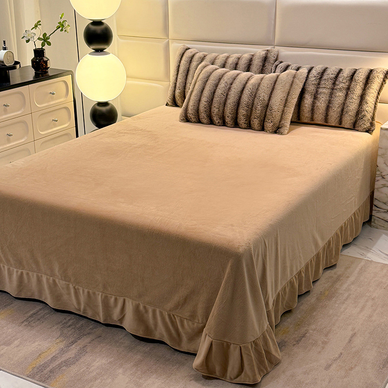 Juego de cuatro piezas de felpa de conejo de terciopelo de leche, terciopelo de coral de invierno, sábana gruesa y cálida, funda de edredón, franela, felpa de doble cara