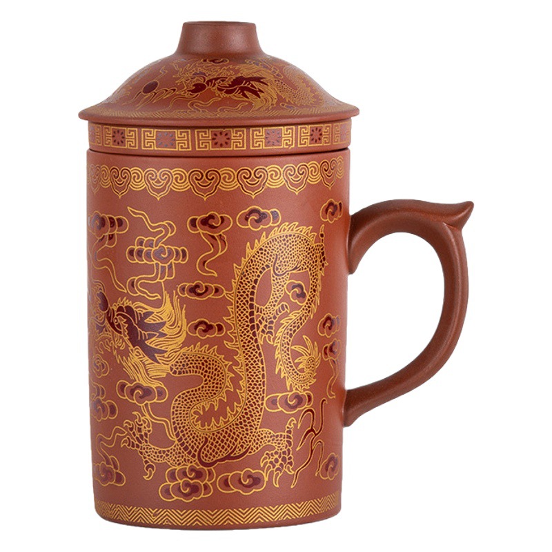 Taza de arcilla púrpura Yixing con tapa, taza con filtro para té, taza maestra para uso en el hogar y la oficina, juego de té individual con separación de té y agua.