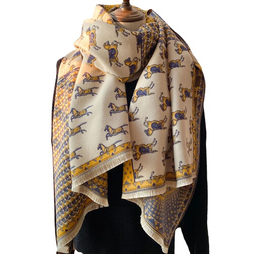  Retro Carriage Autumn and Winter New Warm Scarf Women's Air-conditioned Room Imitation Cashmere Large Shawl Scarf Thickened Outerwear