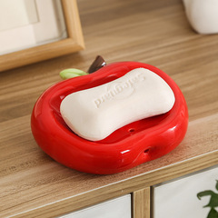 Apple セラミック ソープ ボックス バスルーム シンク ソープ ボックスは水を蓄積せずに水を排水できます セラミック ソープ ディッシュ ストレージ ボックス