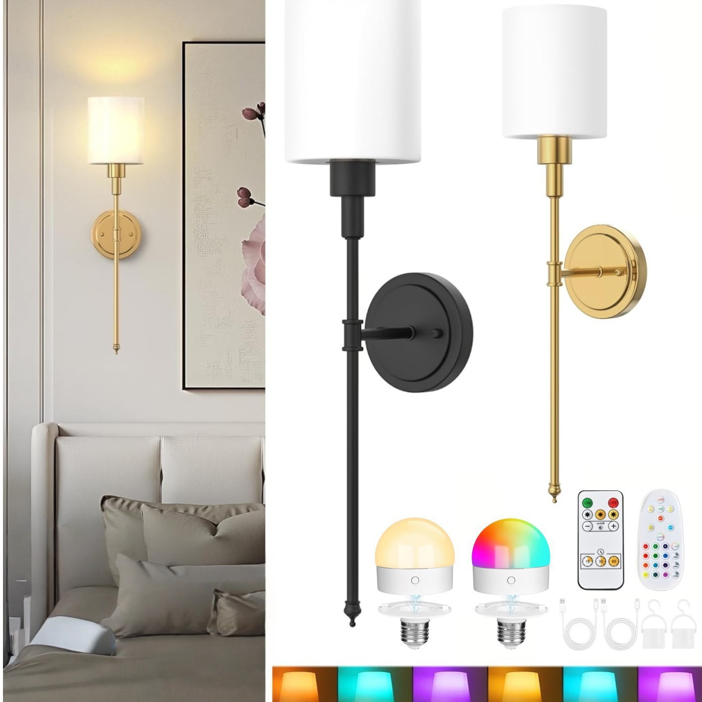 New Wireless Charging Indoor Wall Lamp Cross-Border Amazon Detachable Rgb Remote Control Bulb Bedroom Living Room Lamps