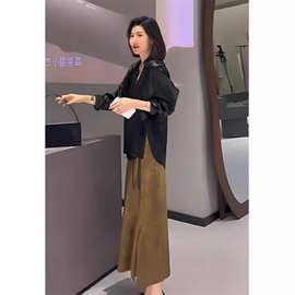 D2876新中式国风今年流行漂亮小个子高级感醋酸缎面衬衫女夏