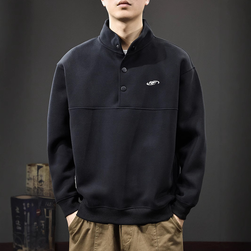 Autumn Heavyweight Half-Open Polo Collar Sweatshirt Men's American Fashion Brand Embroidered Outer Wear Long-Sleeved Loose Pullover Casual Jacket Autumn Heavyweight Half-Open Polo Collar Sweatshirt Men's American Fashion Brand Embroidered Outer Wear Long-Sleeved Loose Pullover Casual Jacket