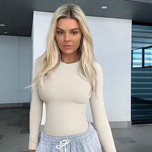 2025 Autumn and Winter European and American Cross-Border Amazon Long-Sleeved Tops Round Neck Elastic Bottoming Shirt T-Shirt Tops for Girls