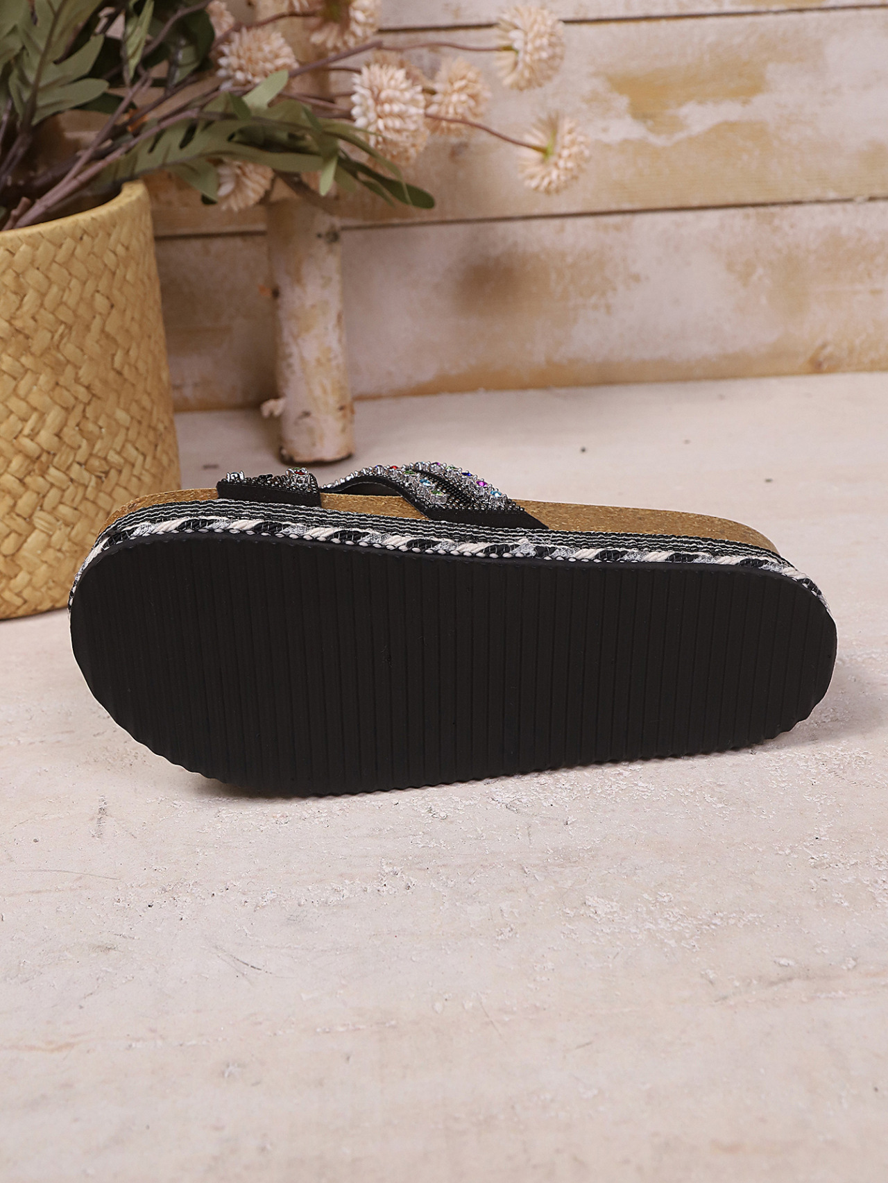 Women's Rhinestone Platform Slippers Summer Style With Cork Buckle_voghion.com